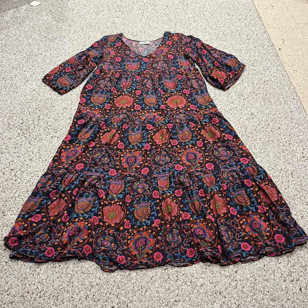Natural Life V Neck Floral Maxi Dress XS Feminine Romantic Boho Casual Retro